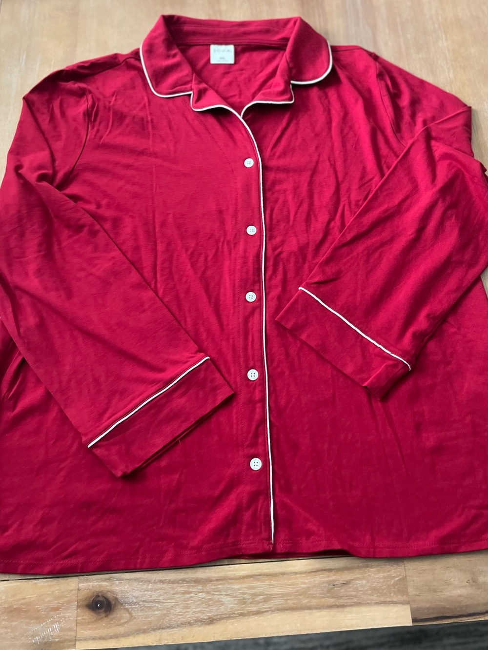 Soma  Button Up Pajama Top Long Sleeve RED WHITE PIPING NWT  Stretchy XXL